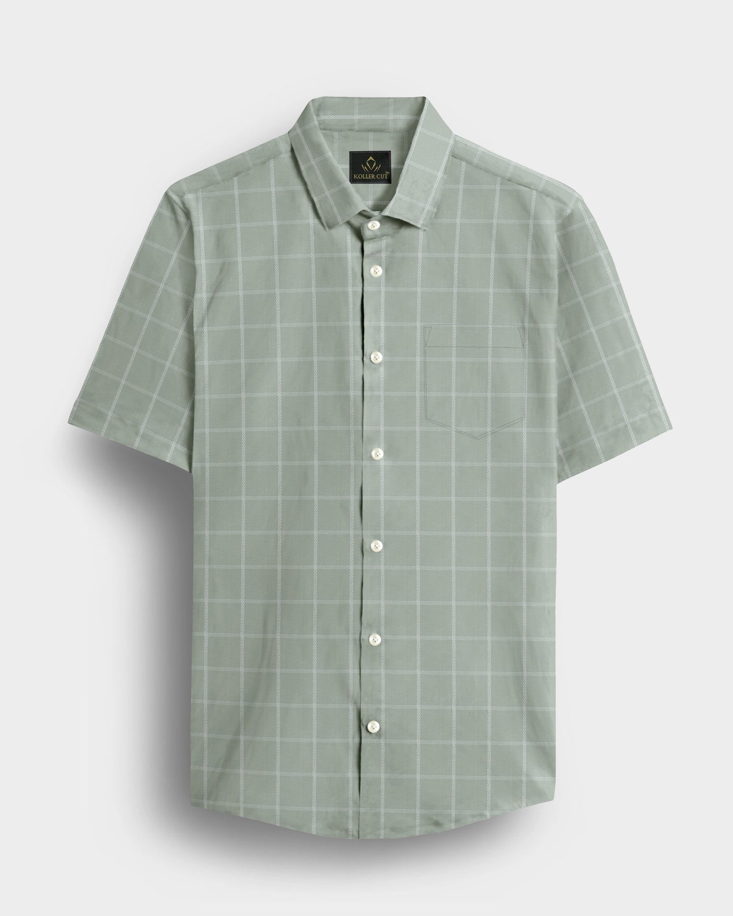 Celadon Green and Frost White Dash Checks Cotton Shirt