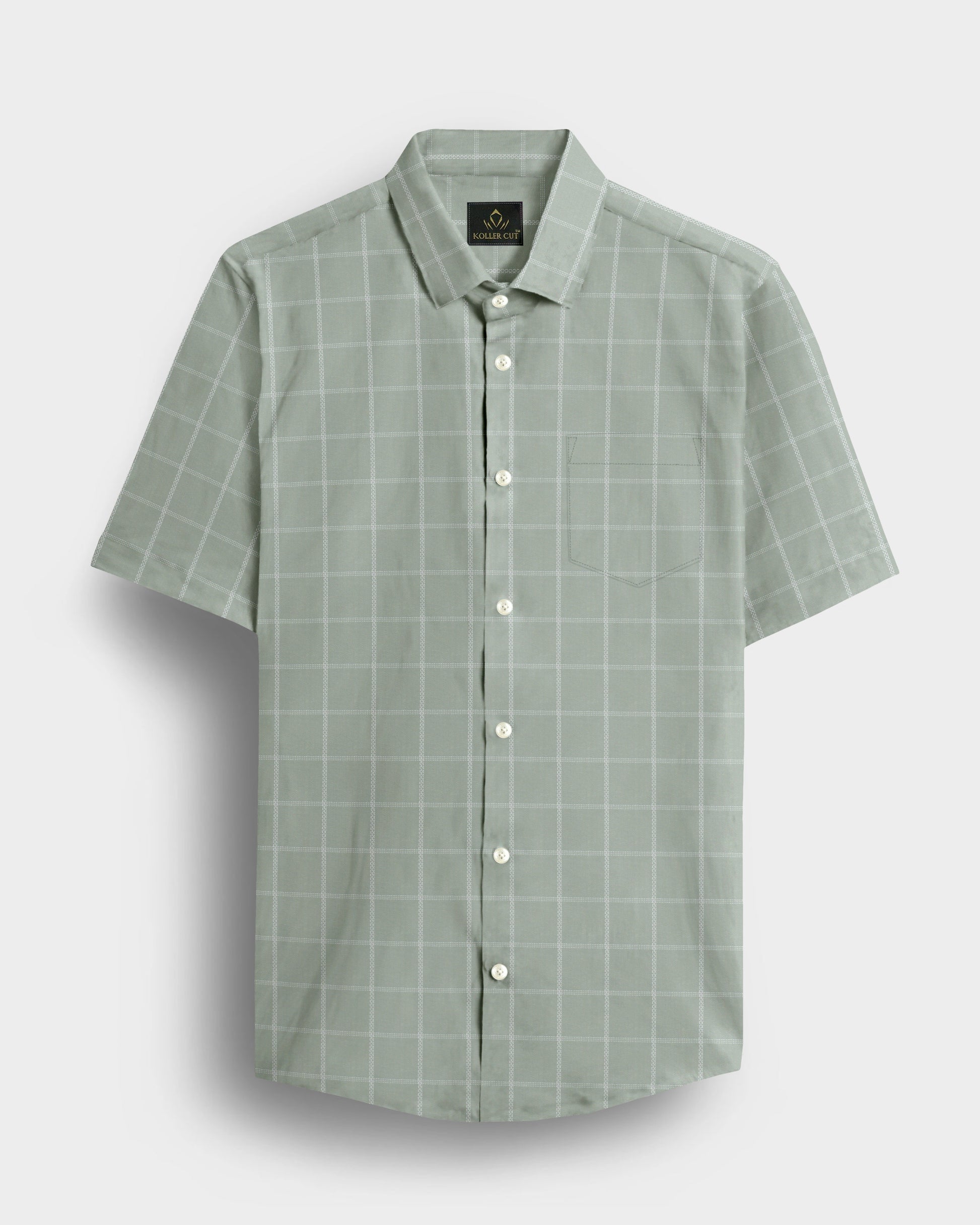 Celadon Green and Frost White Dash Checks Cotton Shirt