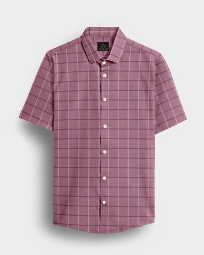 Polignac Pink with White and Rhubarb Red Checks Cotton Shirt