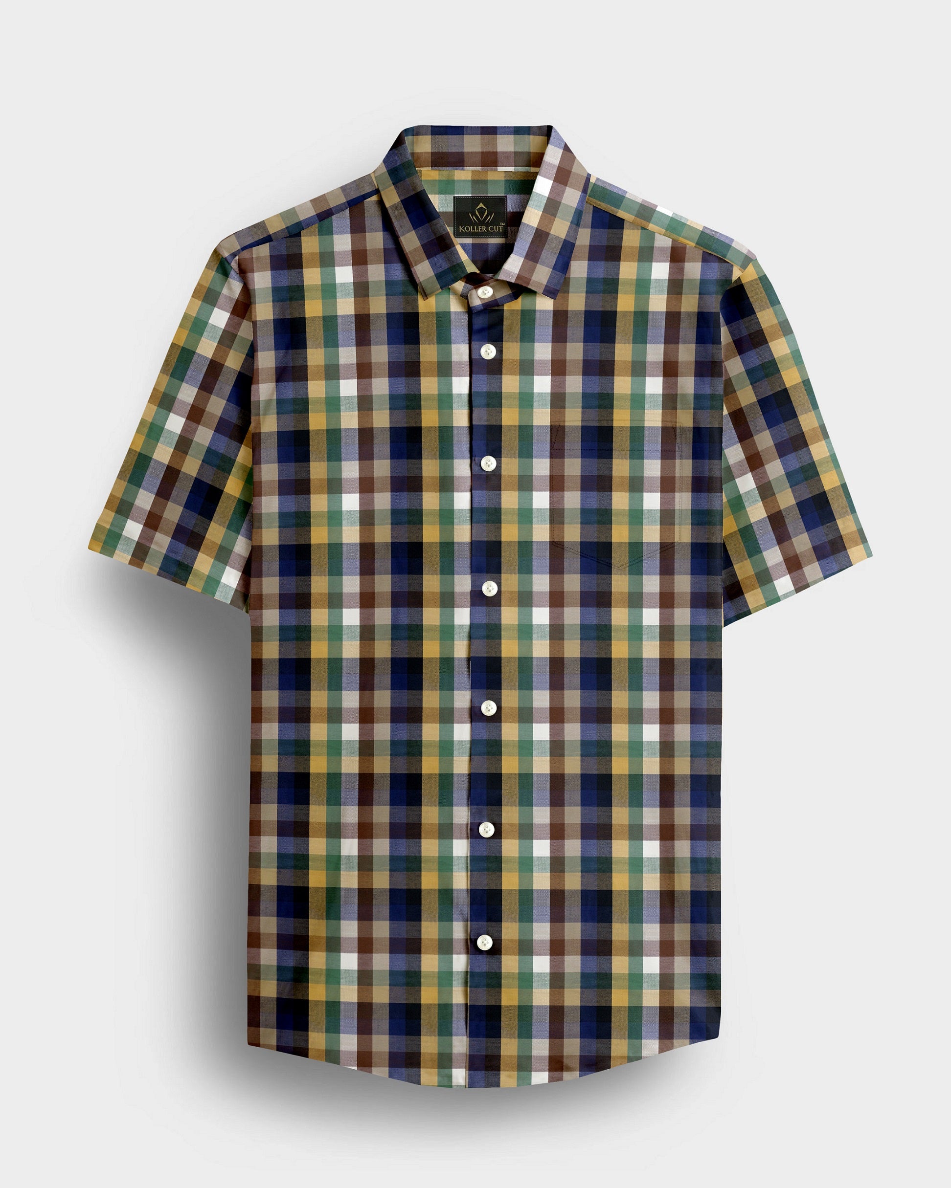 Rattan Yellow with Nutmeg Brown and Thyme Green Multicolored Tartan Checks Premium Cotton Shirt