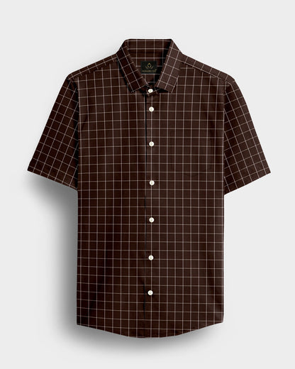 Peat Brown And Salt White Graph Checks Cotton Shirt