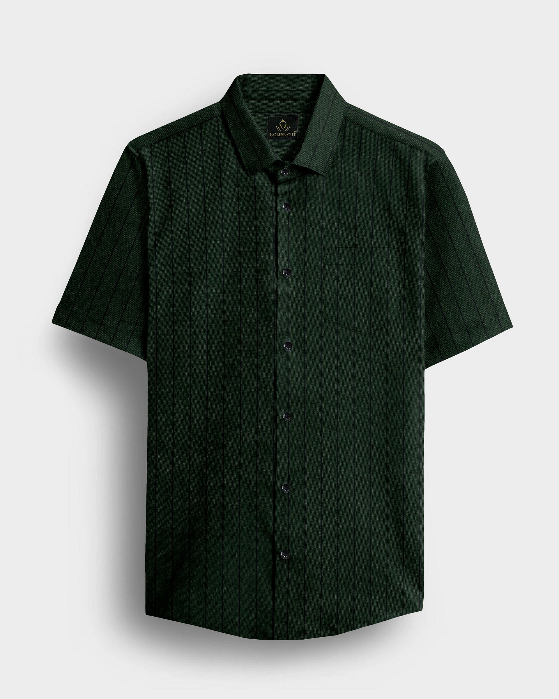 Cedar Green and Raven Black Pinstripes Oxford Cotton Shirt