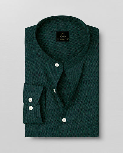 Eden Green Two Toned Mandarin Collar Premium Oxford Cotton Shirt