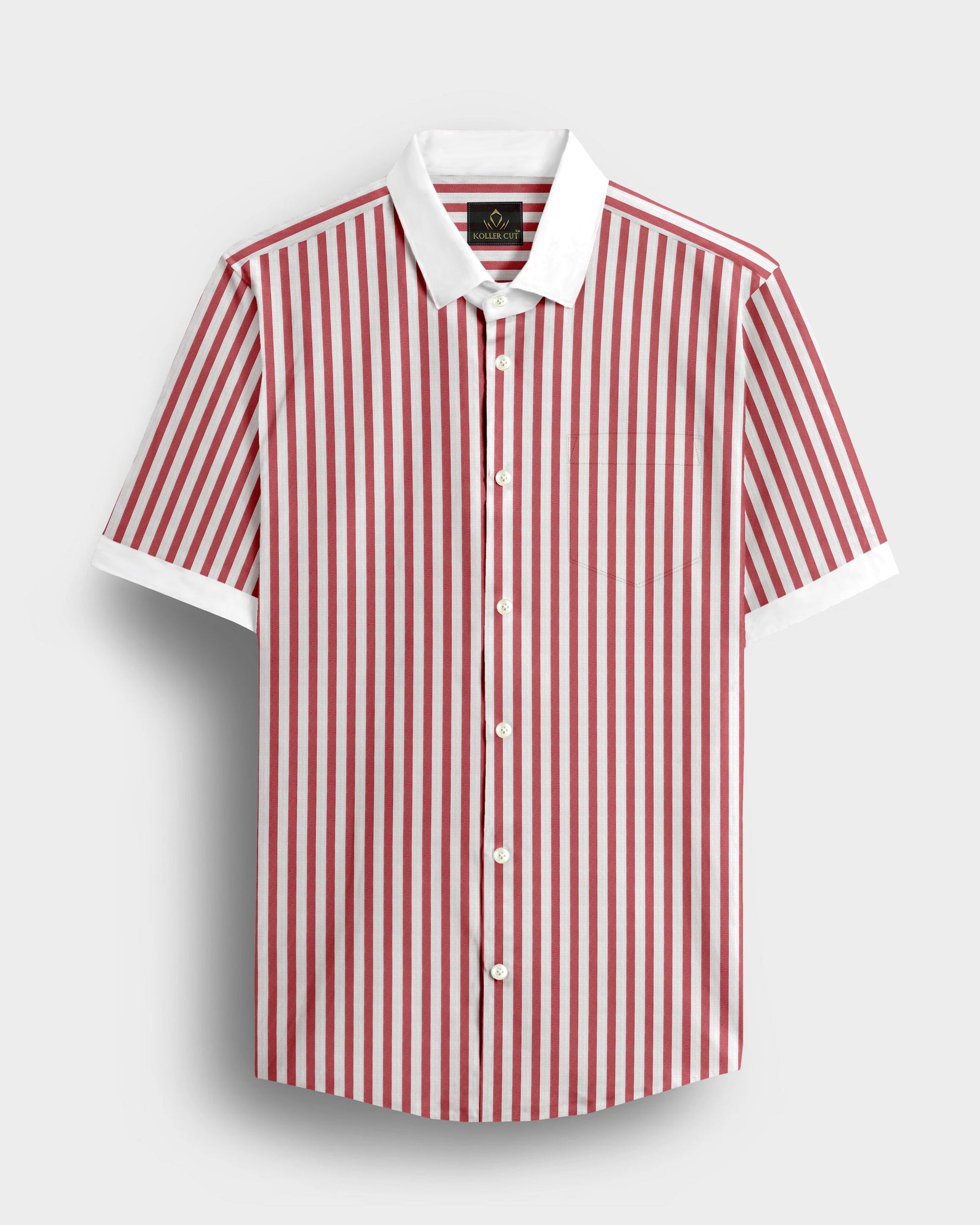 Sandalwood Red And Milky White Stripes Oxford Structured Designer Cotton Shirt