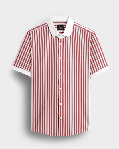 Sandalwood Red And Milky White Stripes Oxford Structured Designer Cotton Shirt