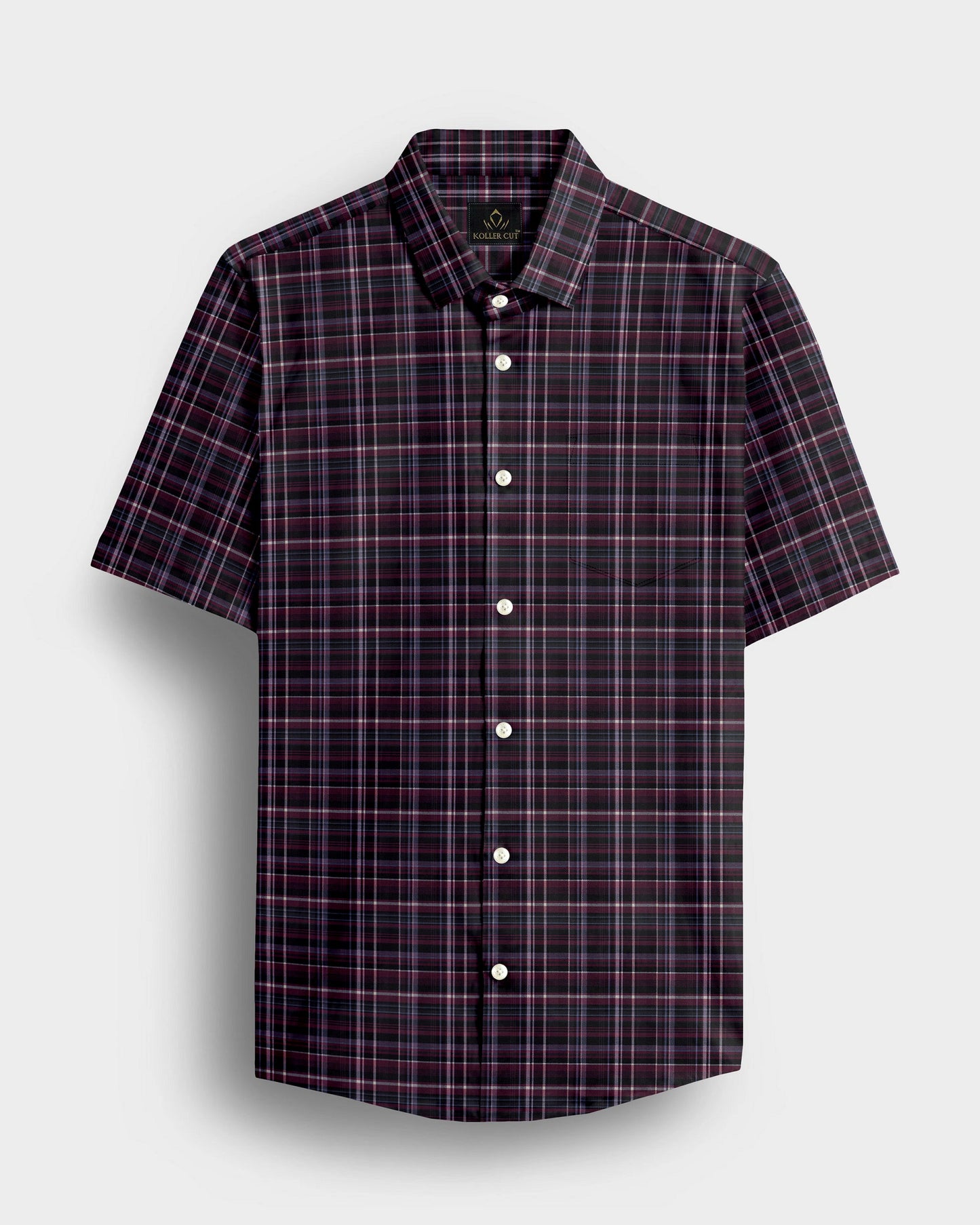 Caviar Black with Crystal Gray and Zinfandel Red Checks 2 Ply Giza Cotton Shirt