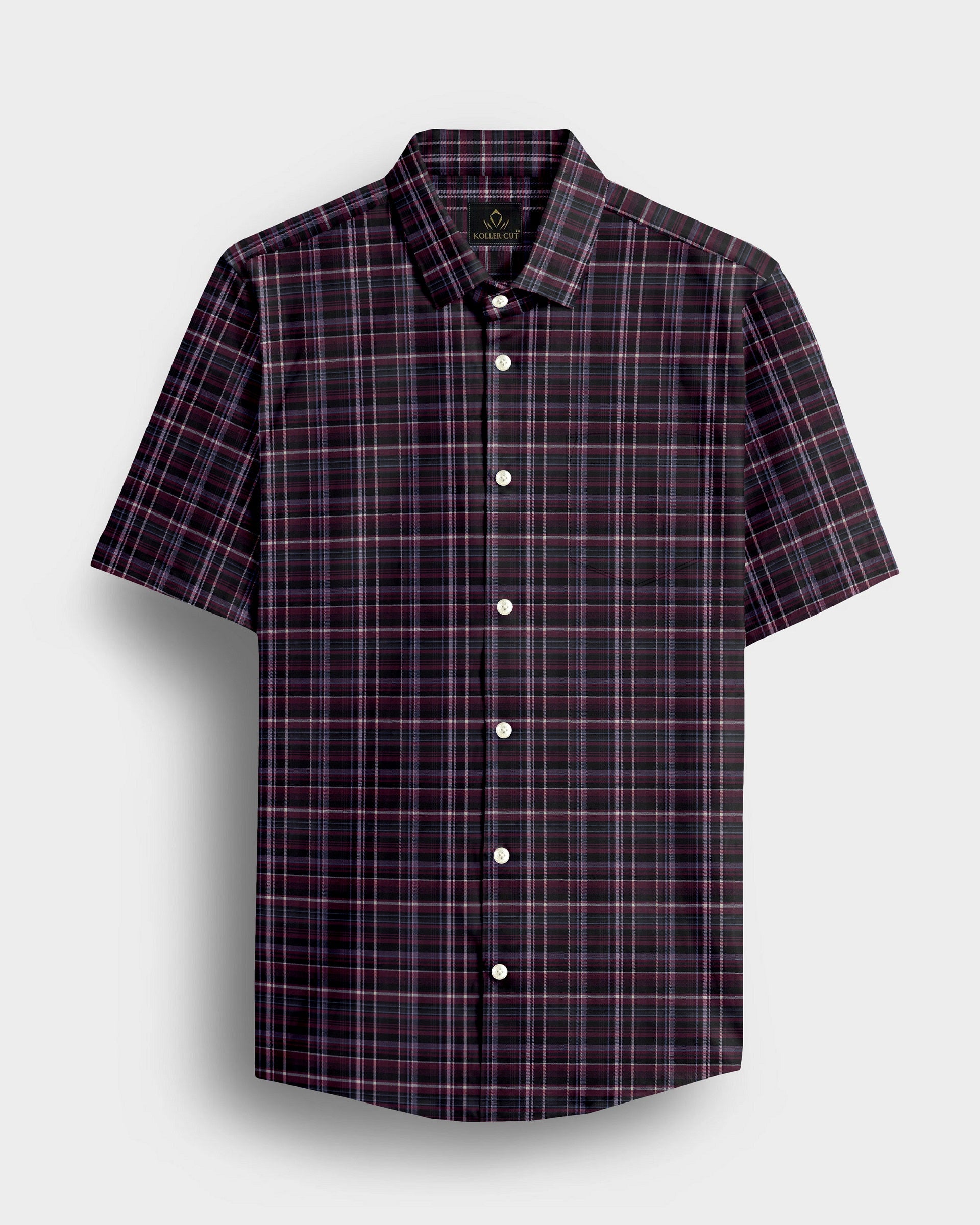 Caviar Black with Crystal Gray and Zinfandel Red Checks 2 Ply Giza Cotton Shirt