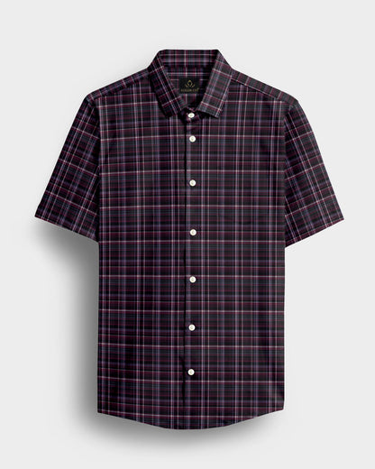Caviar Black with Crystal Gray and Zinfandel Red Checks 2 Ply Giza Cotton Shirt