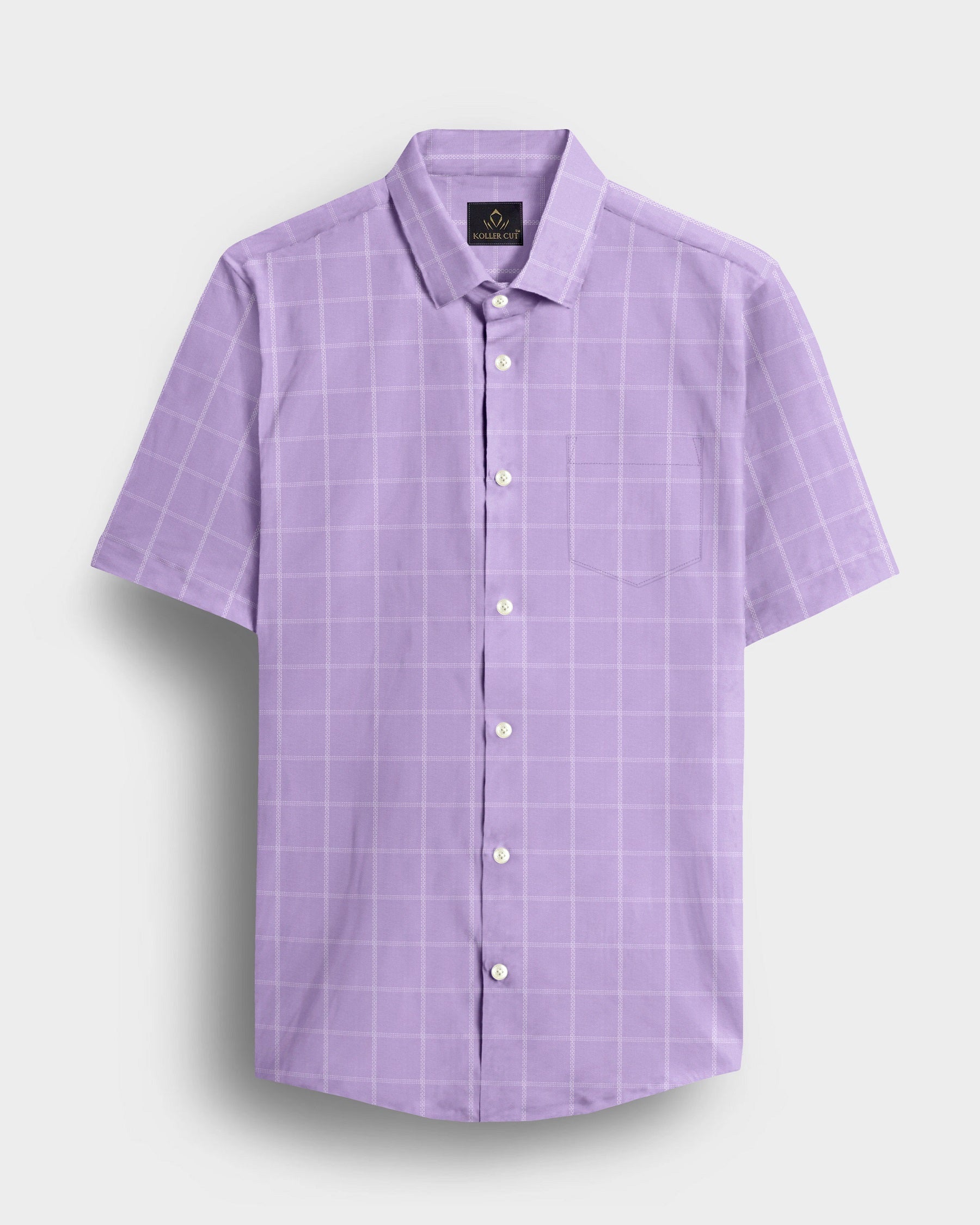 Sheer lilac Purple and Frost White Checks Cotton Shirt