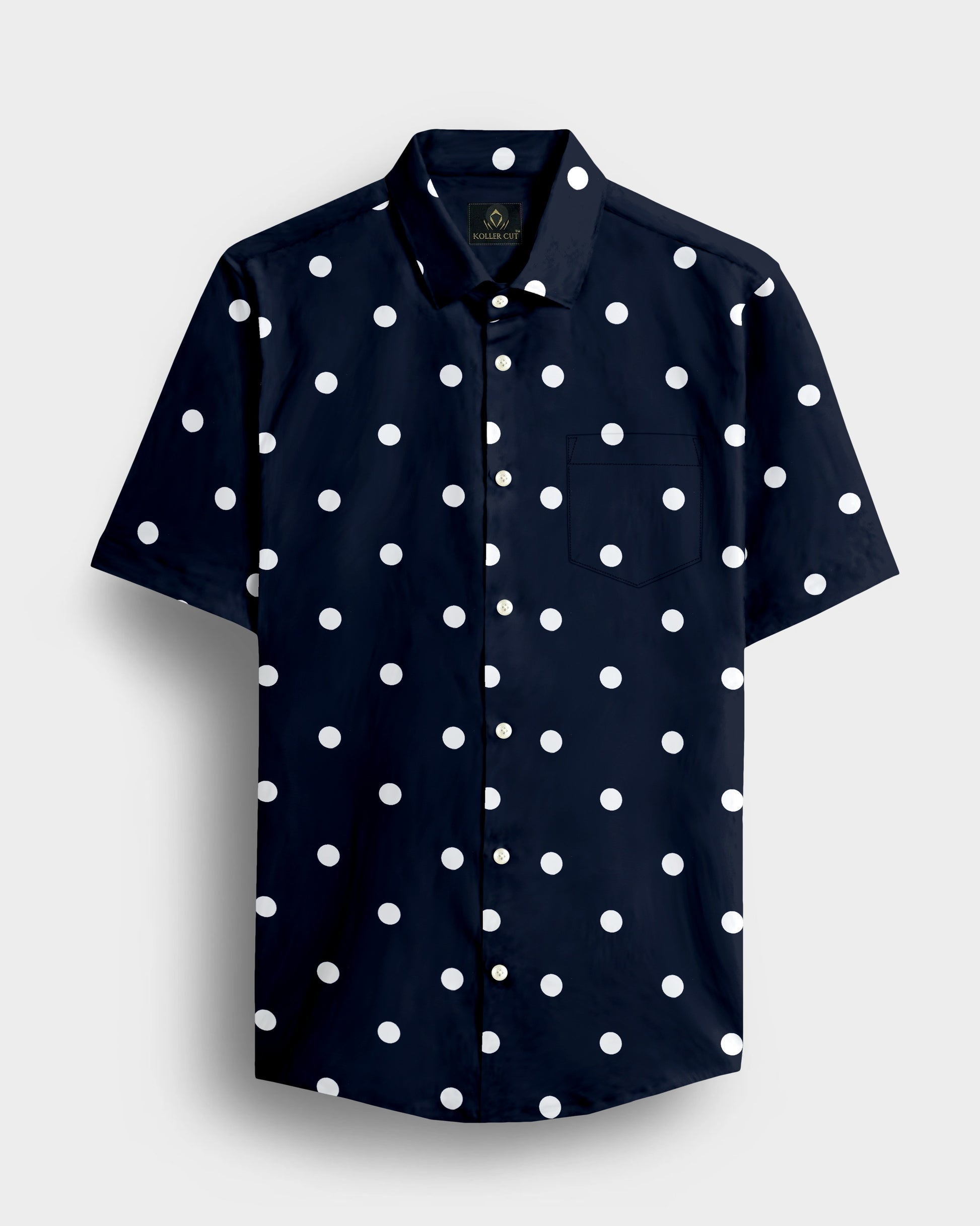 Moonlit Blue and Silk White Polka Dots Printed Cotton Shirt