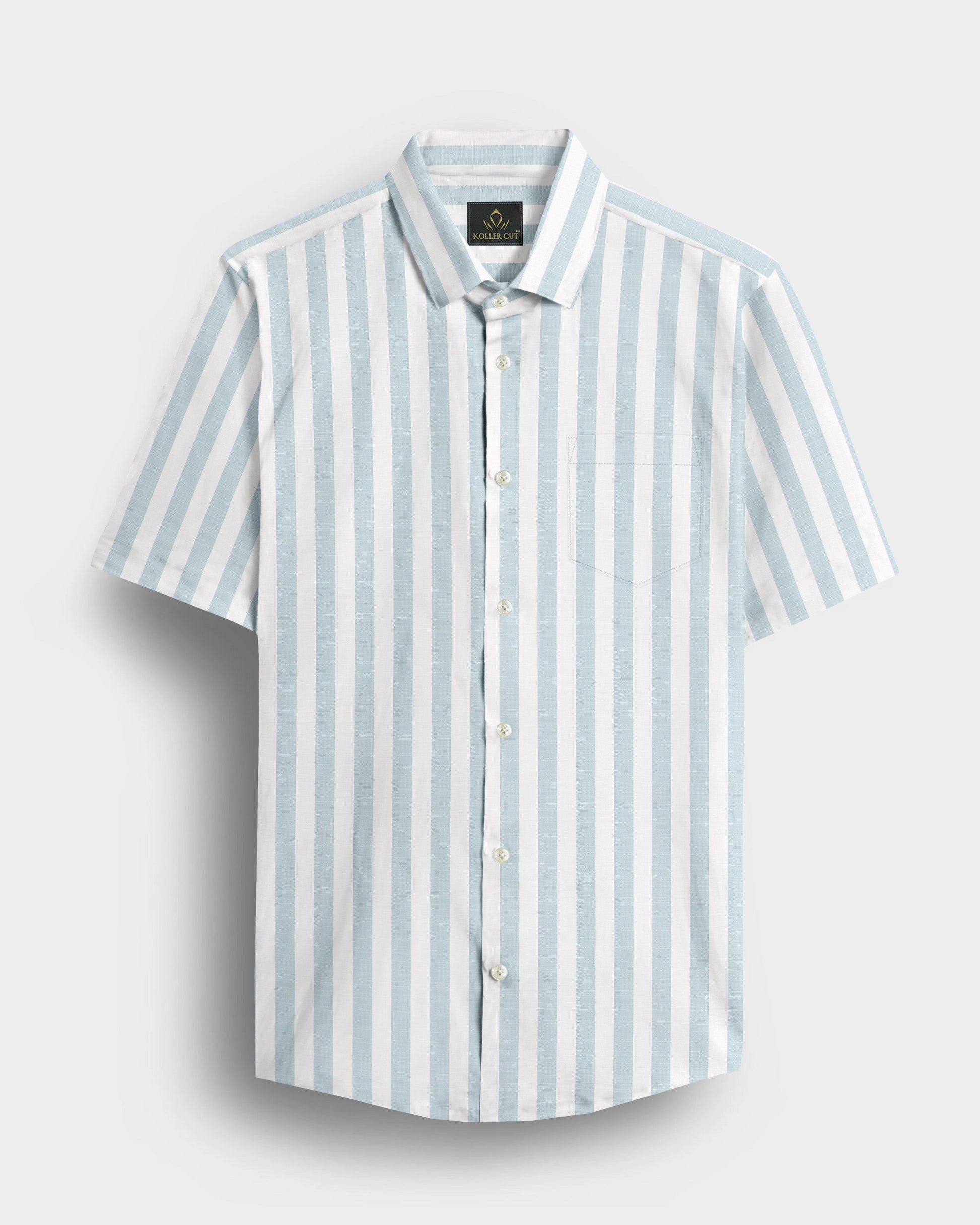 White and Gossamer Green Stripes Cotton Linen Shirt