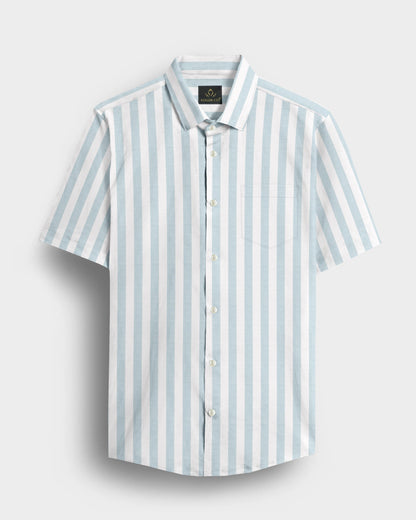 White and Gossamer Green Stripes Cotton Linen Shirt
