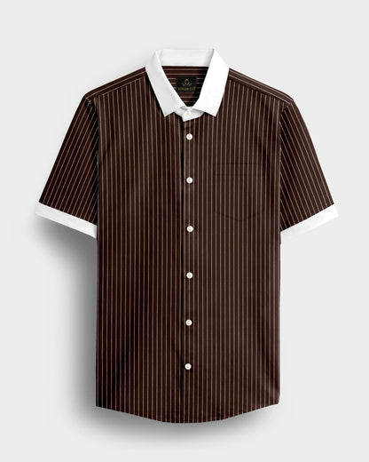 Truffle Brown and Salt White Pinstripes Designer Cotton Shirt