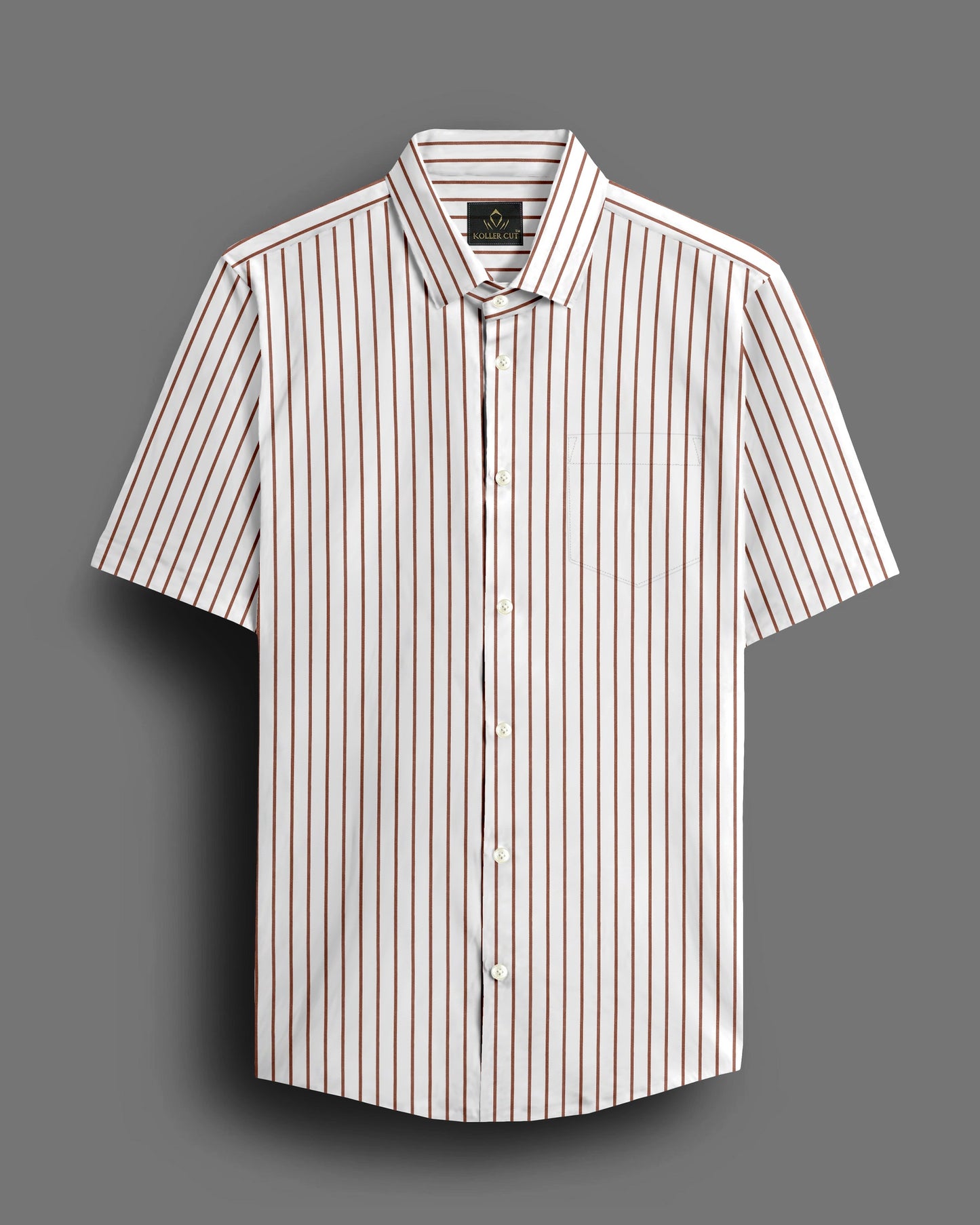 White and Copper Brown Stripes Cotton Shirt