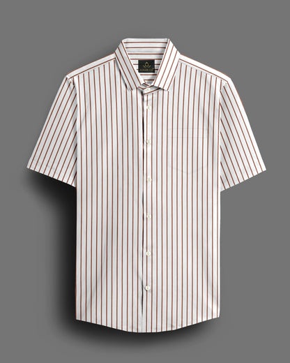 White and Copper Brown Stripes Cotton Shirt