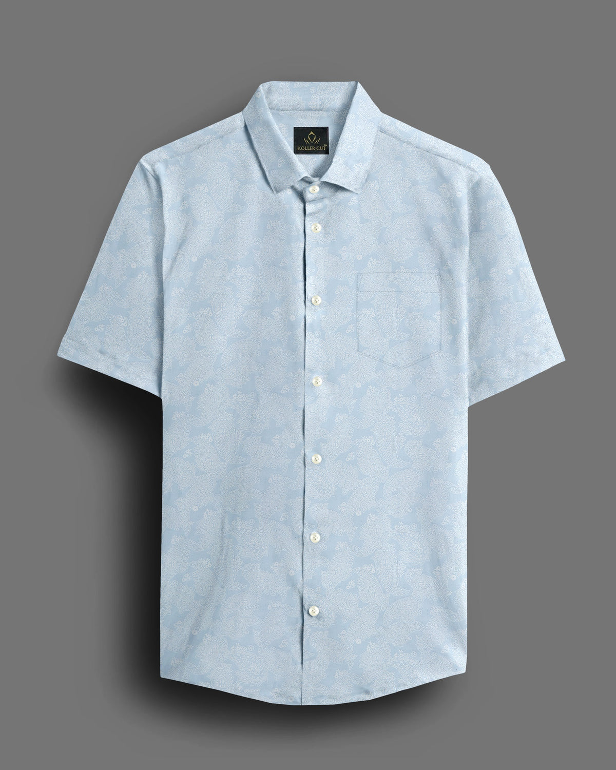 Pastel Blue And Snow White Paisley Patterned Printed Cotton Shirt