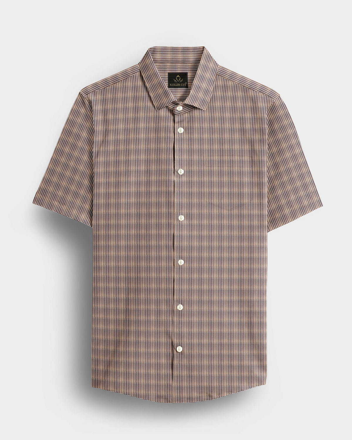 White with Wren Brown and Coffee Brown Hounds Tooth Checks 2 ply Giza Cotton Shirt