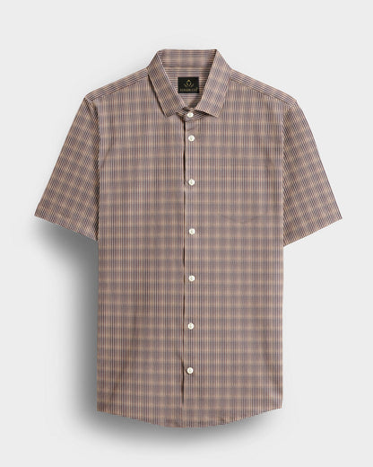 White with Wren Brown and Coffee Brown Hounds Tooth Checks 2 ply Giza Cotton Shirt