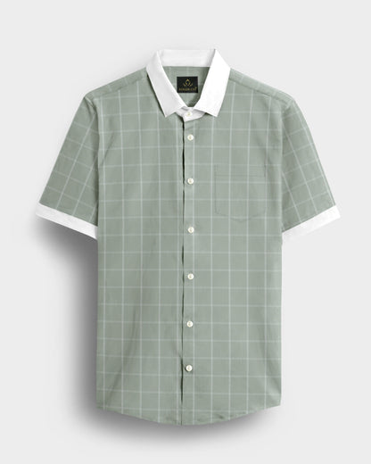 Celadon Green and Frost White Dash Checks Designer Cotton Shirt