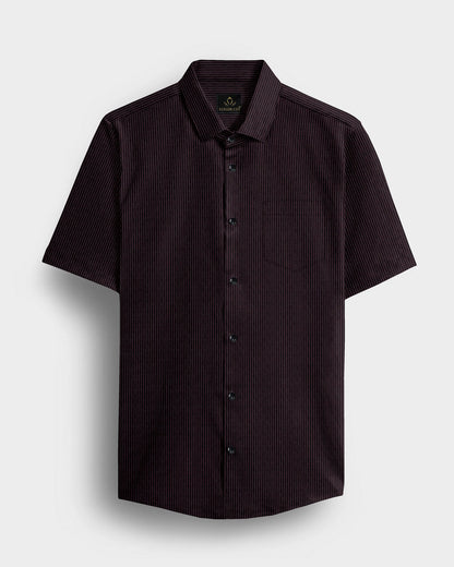 Jade Black and fuchsia Red Herringbone Stripes Oxford Cotton Shirt