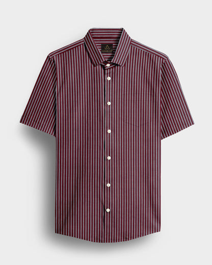 Cabernet Red and Portabella Grey Stripes Cotton Shirt