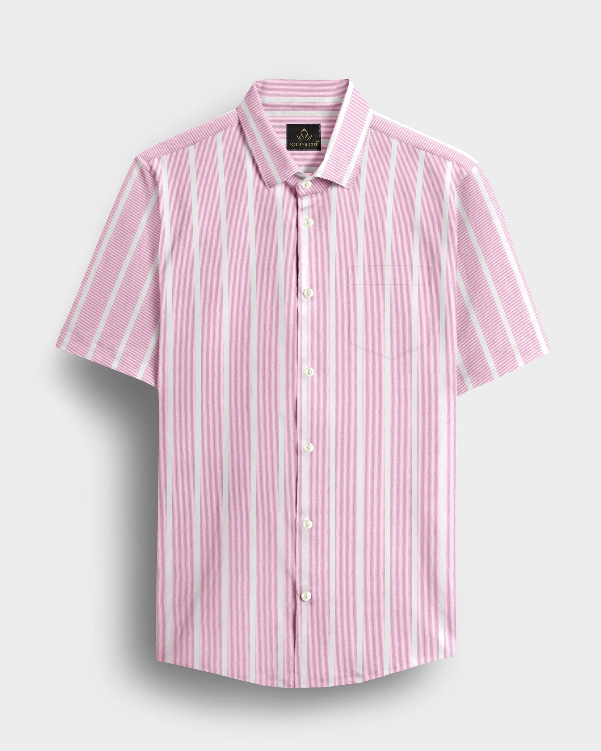 White and Reverie Pink Multitrack Stripes Cotton Shirt