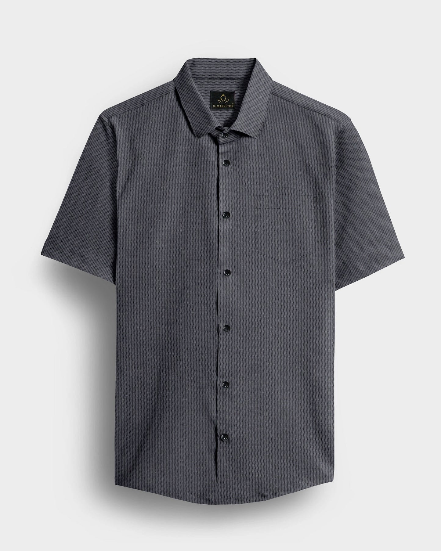 Pigeon Gray and Coal Black Herringbone Stripes Oxford Cotton Shirt