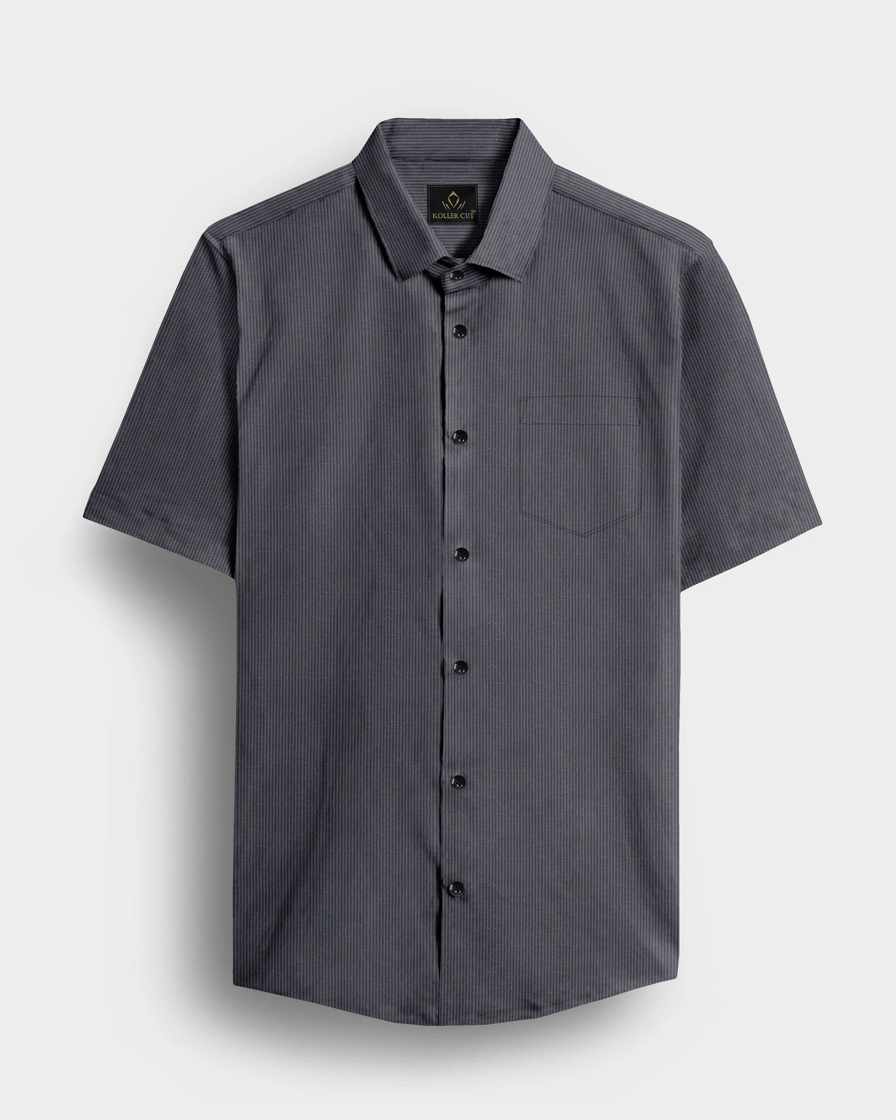 Pigeon Gray and Coal Black Herringbone Stripes Oxford Cotton Shirt