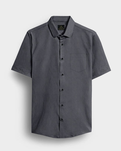 Pigeon Gray and Coal Black Herringbone Stripes Oxford Cotton Shirt