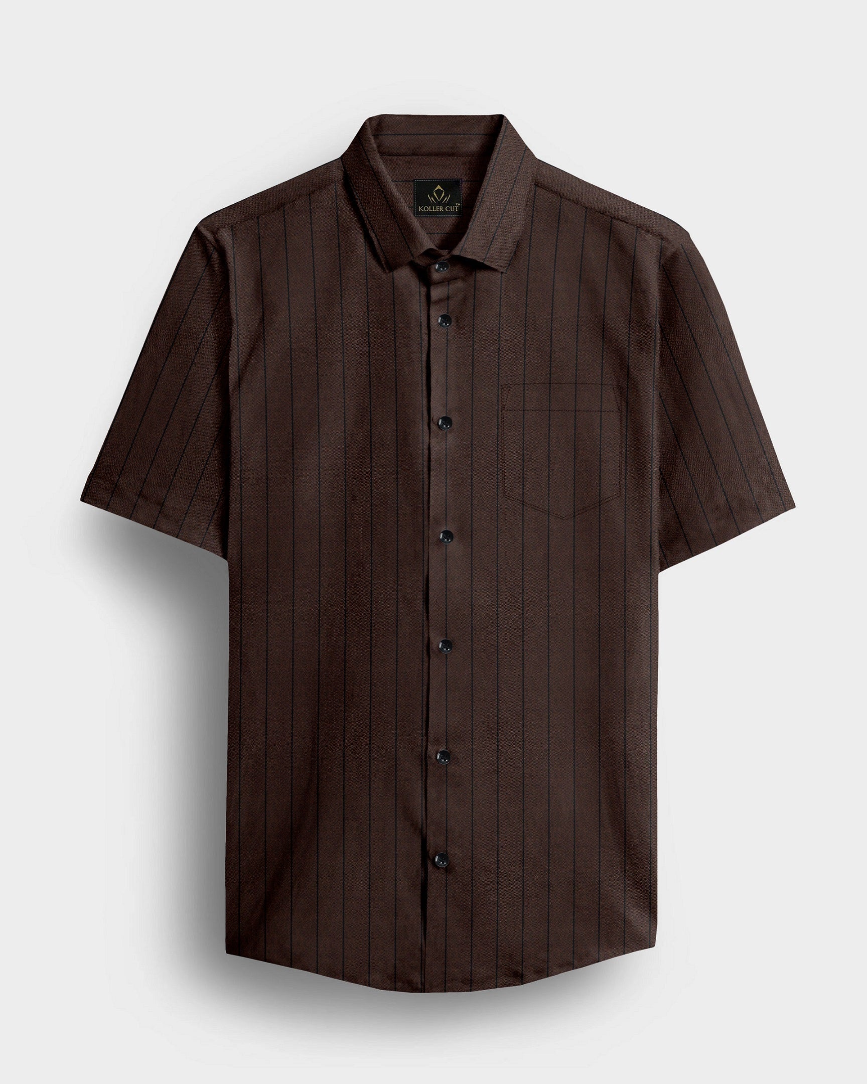 Pecan Brown and Raven Black Pinstripes Oxford Cotton Shirt
