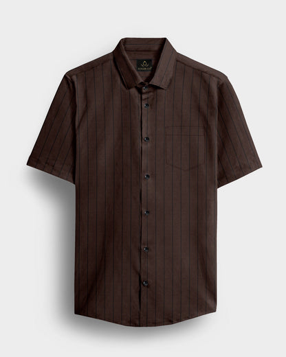 Pecan Brown and Raven Black Pinstripes Oxford Cotton Shirt