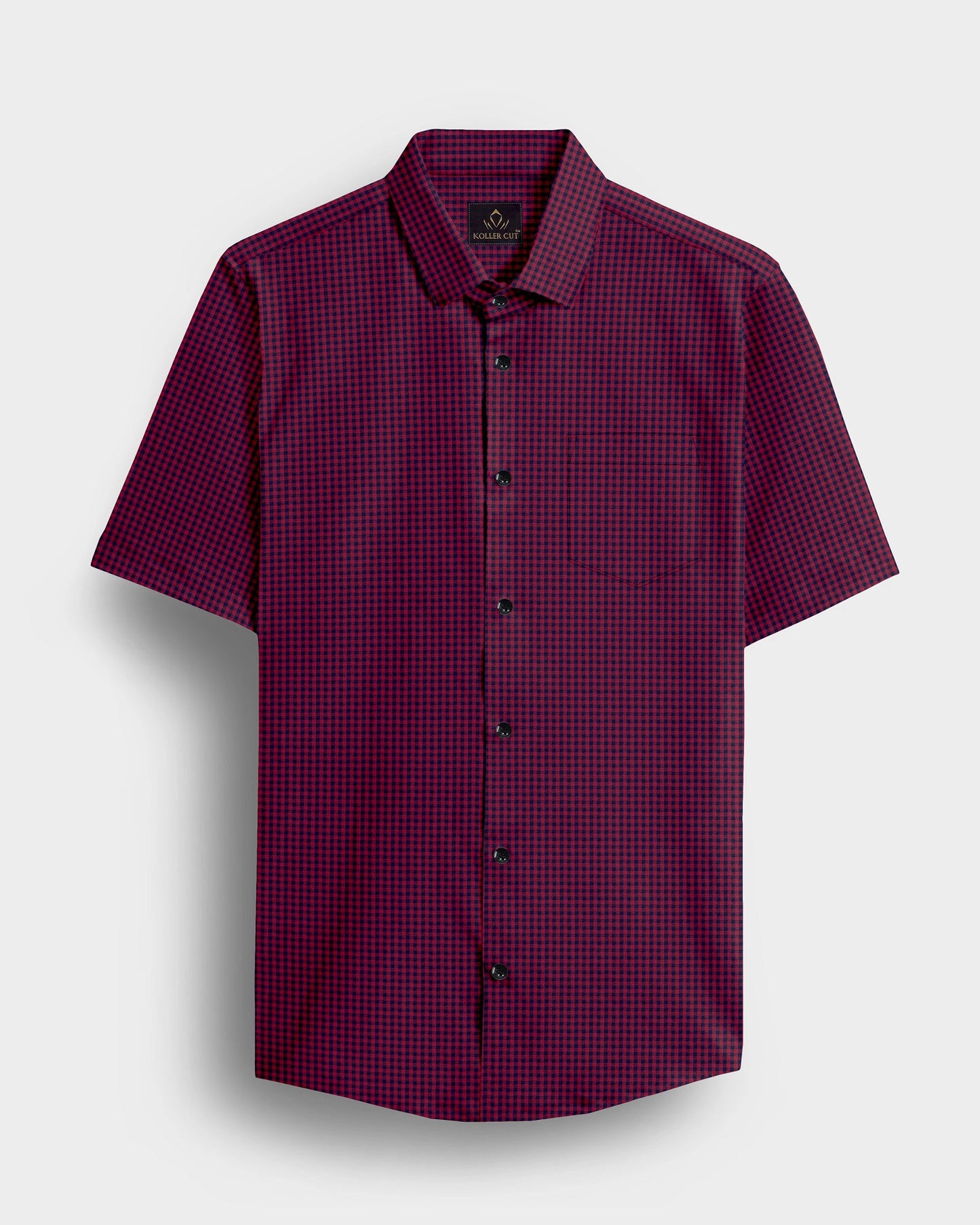 Pomegranate Red and Medieval Blue Gingham Checks Cotton Shirt