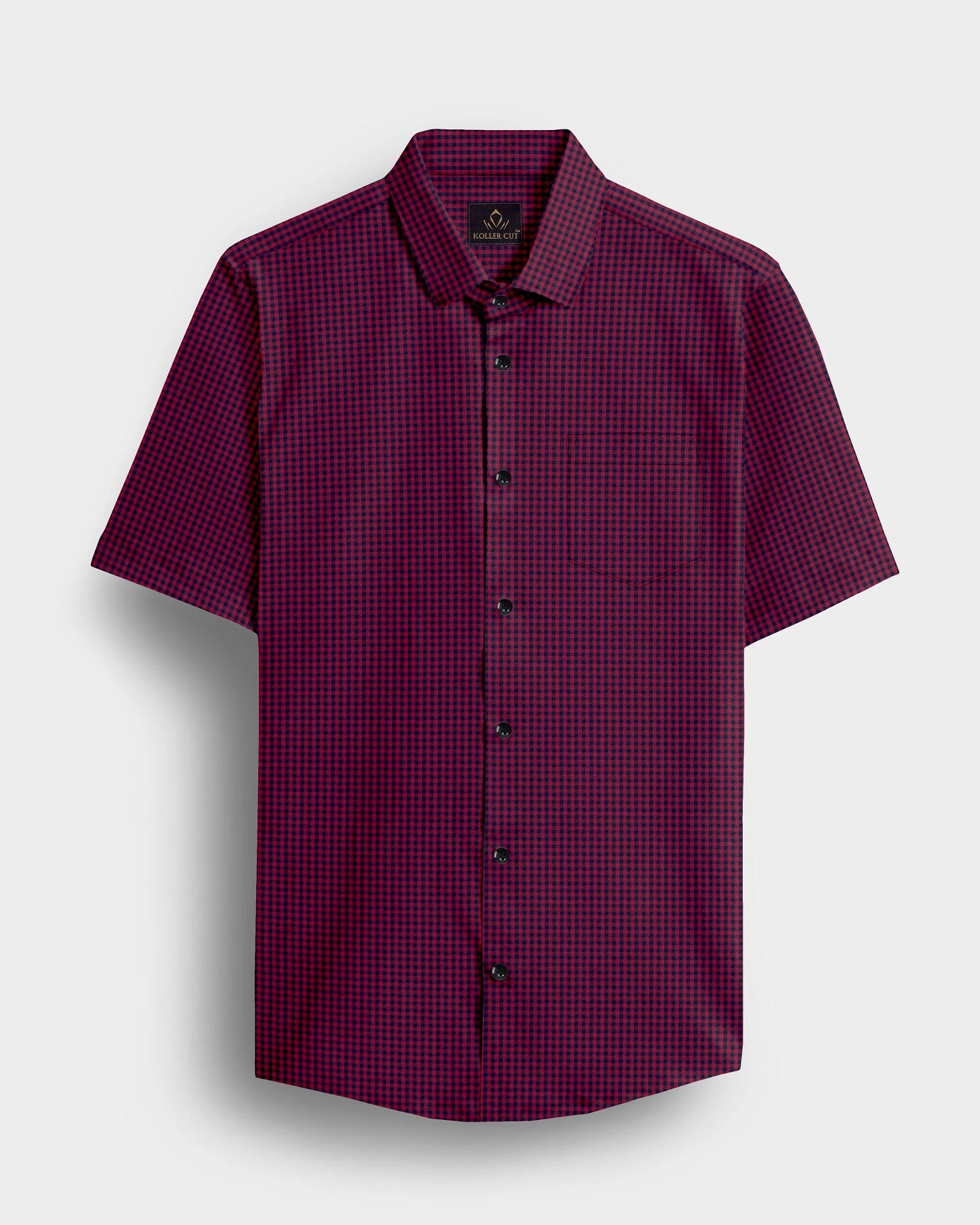 Pomegranate Red and Medieval Blue Gingham Checks Cotton Shirt