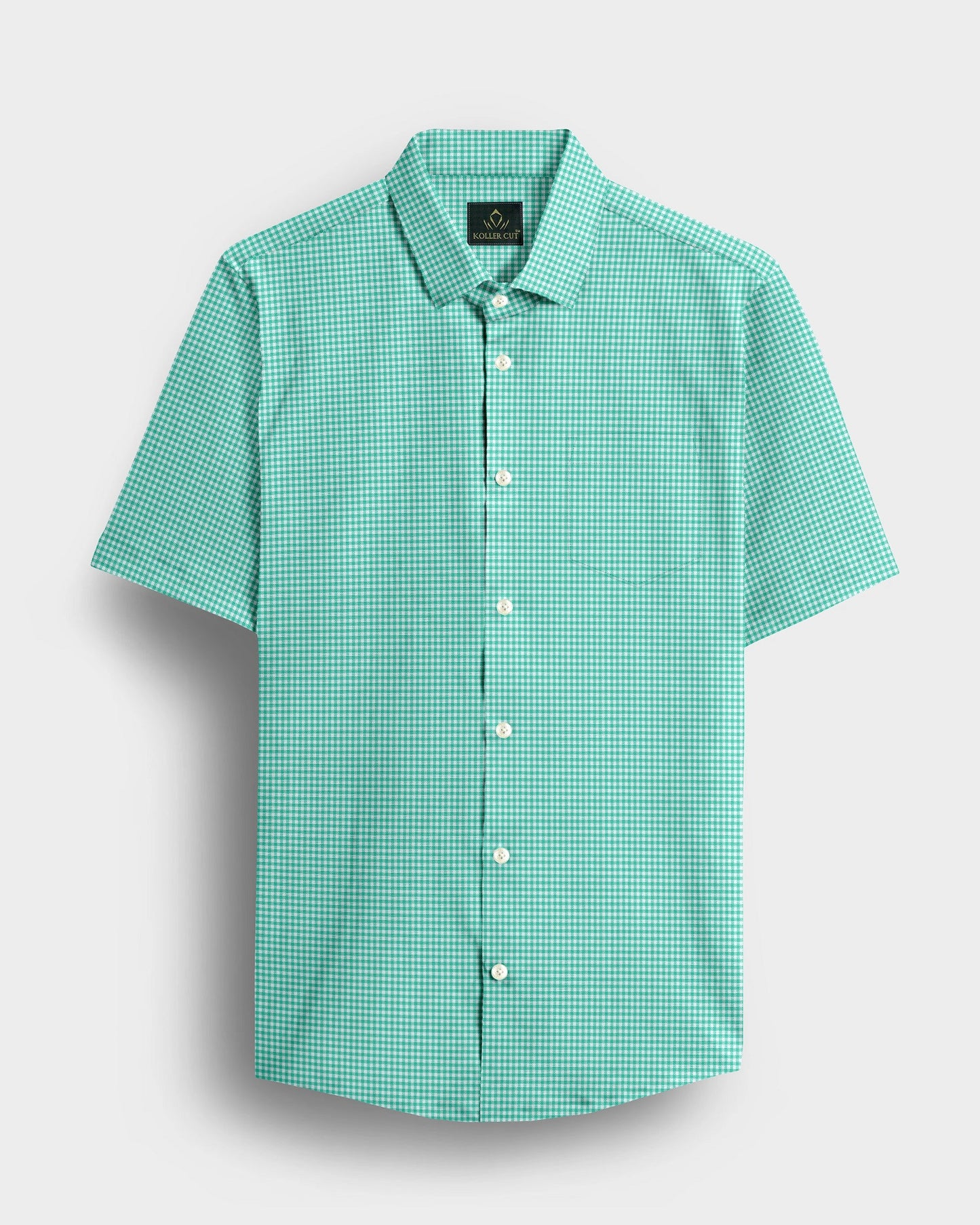 White and Aruba Blue Gingham Checks Cotton Shirt