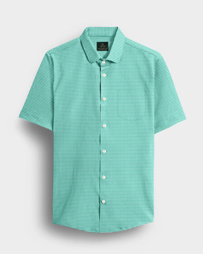 White and Aruba Blue Gingham Checks Cotton Shirt