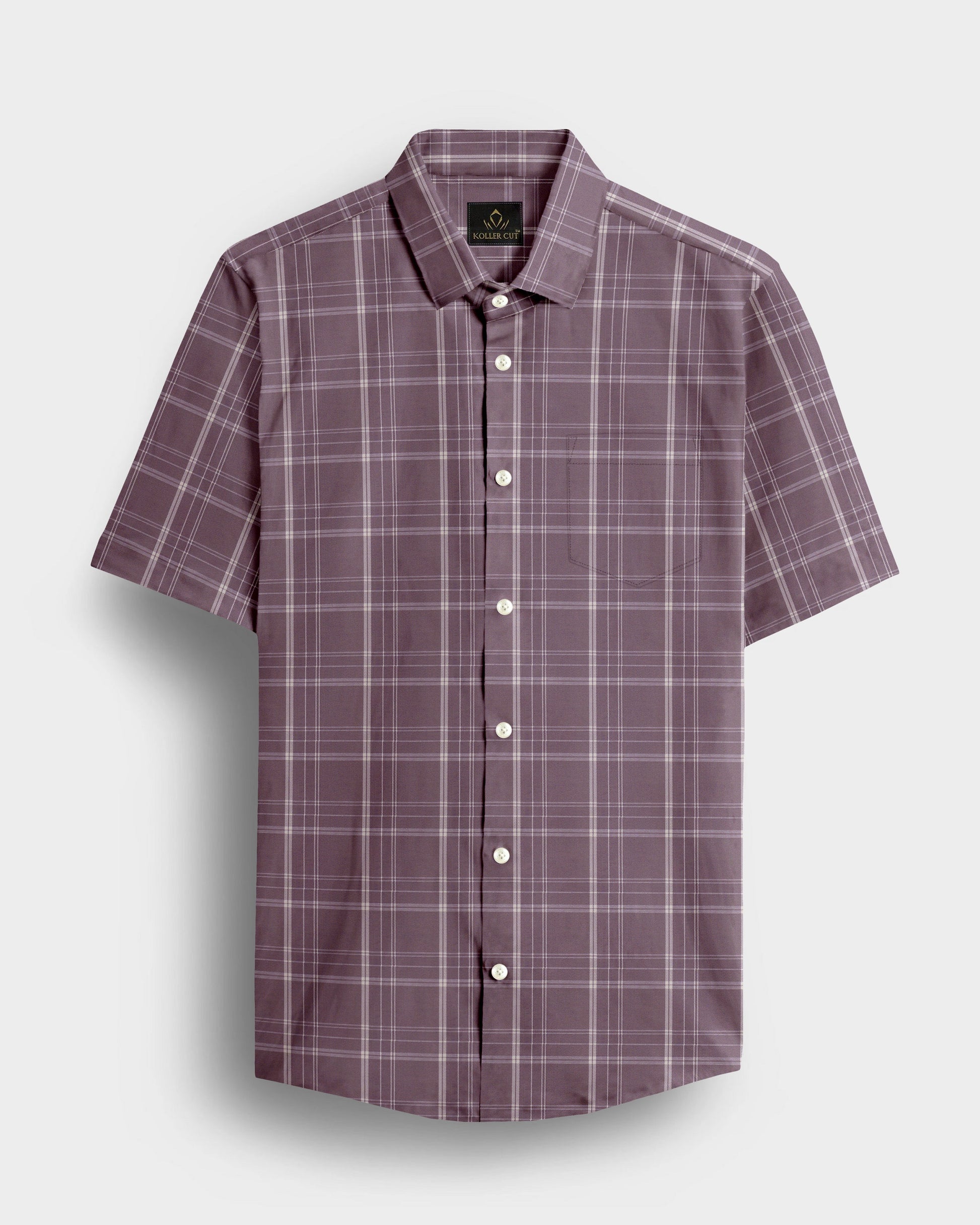 Mauve Purple and Cream Checks Cotton Shirt