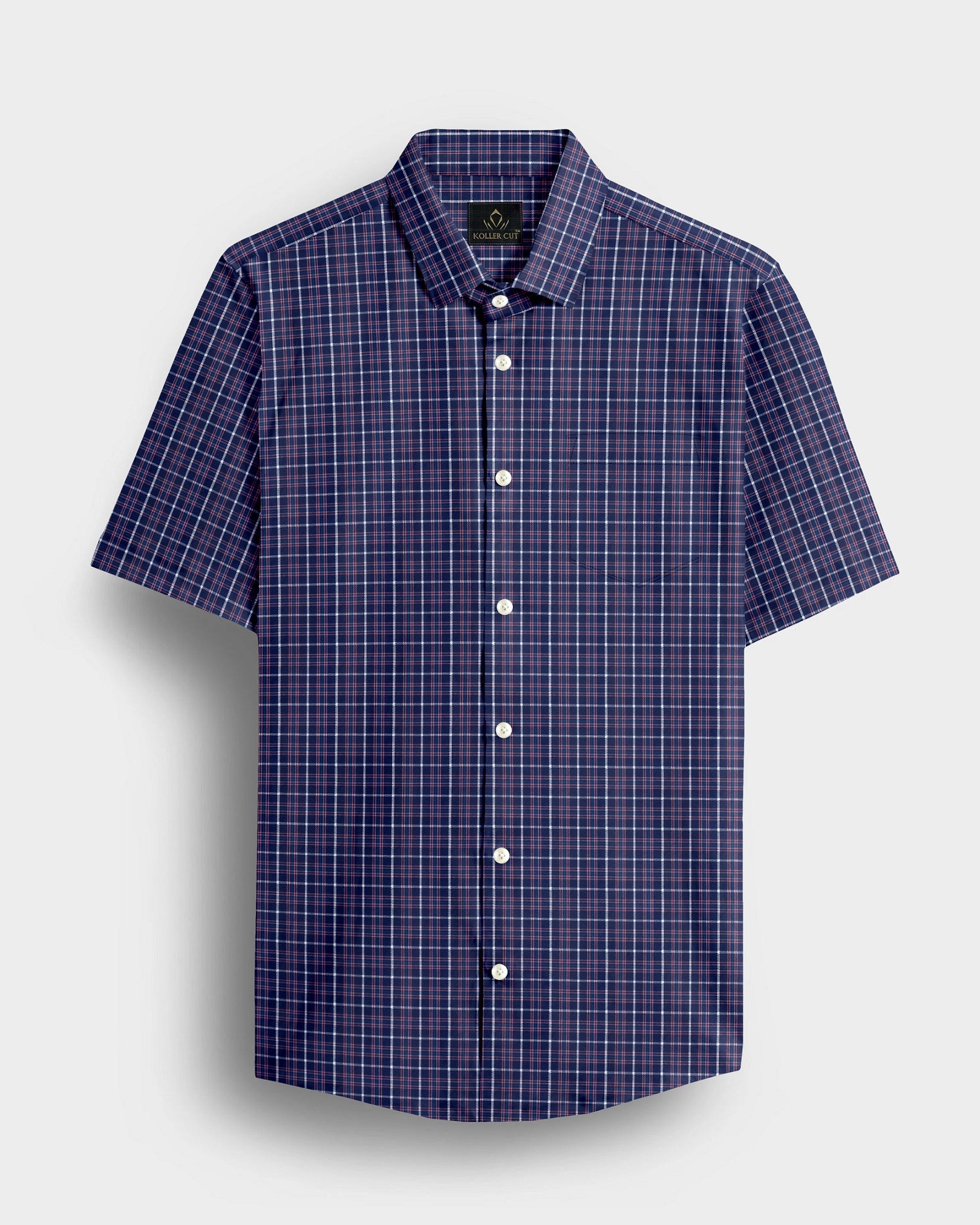Opal Blue with Blossom Pink and White Checks Cotton Shirt