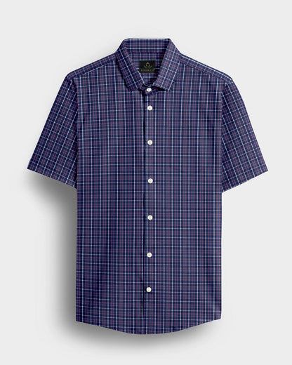 Opal Blue with Blossom Pink and White Checks Cotton Shirt