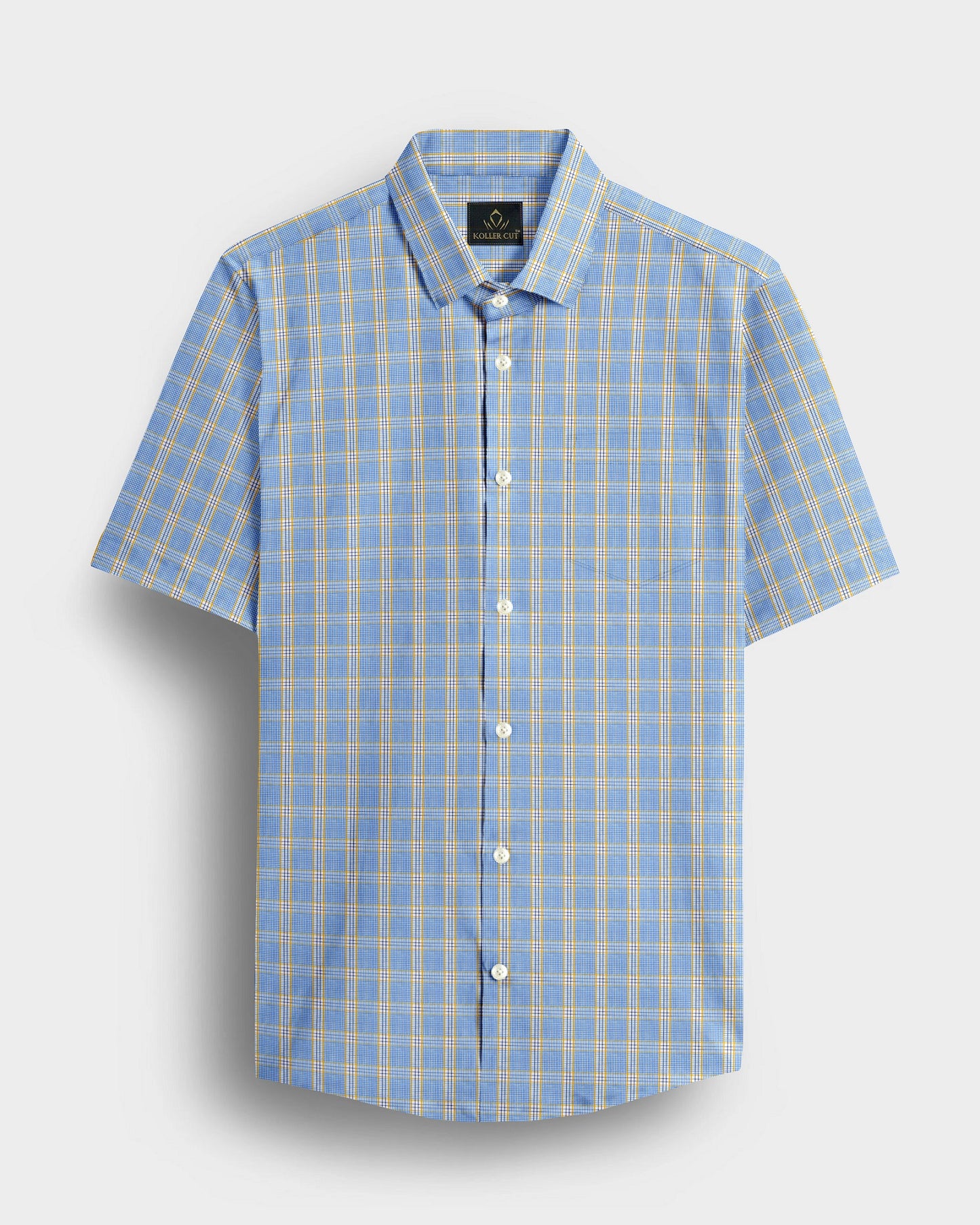 White with Paradise Blue and Goldfinch Yellow Checks Cotton Shirt