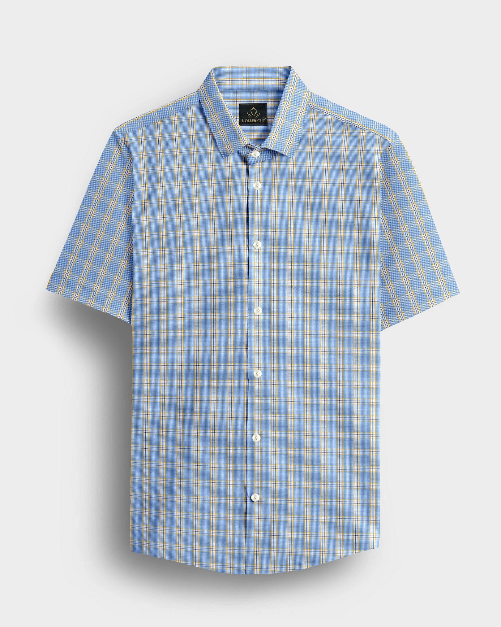 White with Paradise Blue and Goldfinch Yellow Checks Cotton Shirt