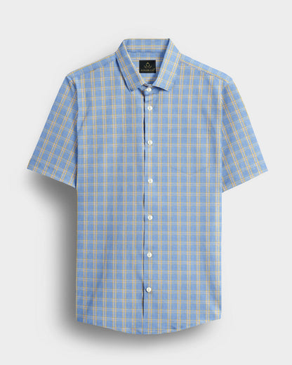 White with Paradise Blue and Goldfinch Yellow Checks Cotton Shirt
