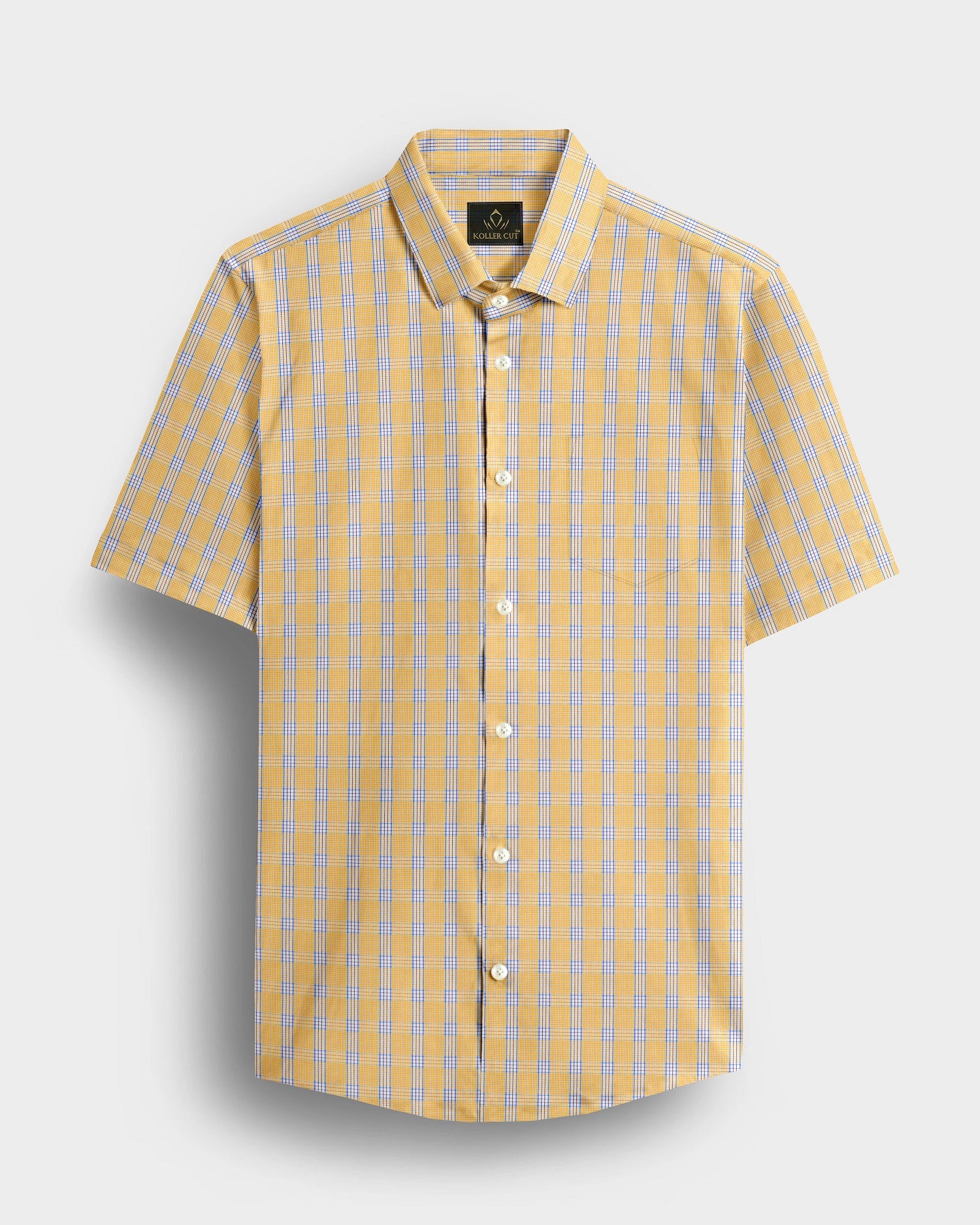 White with Citron Yellow and Paradise Blue Checks Cotton Shirt