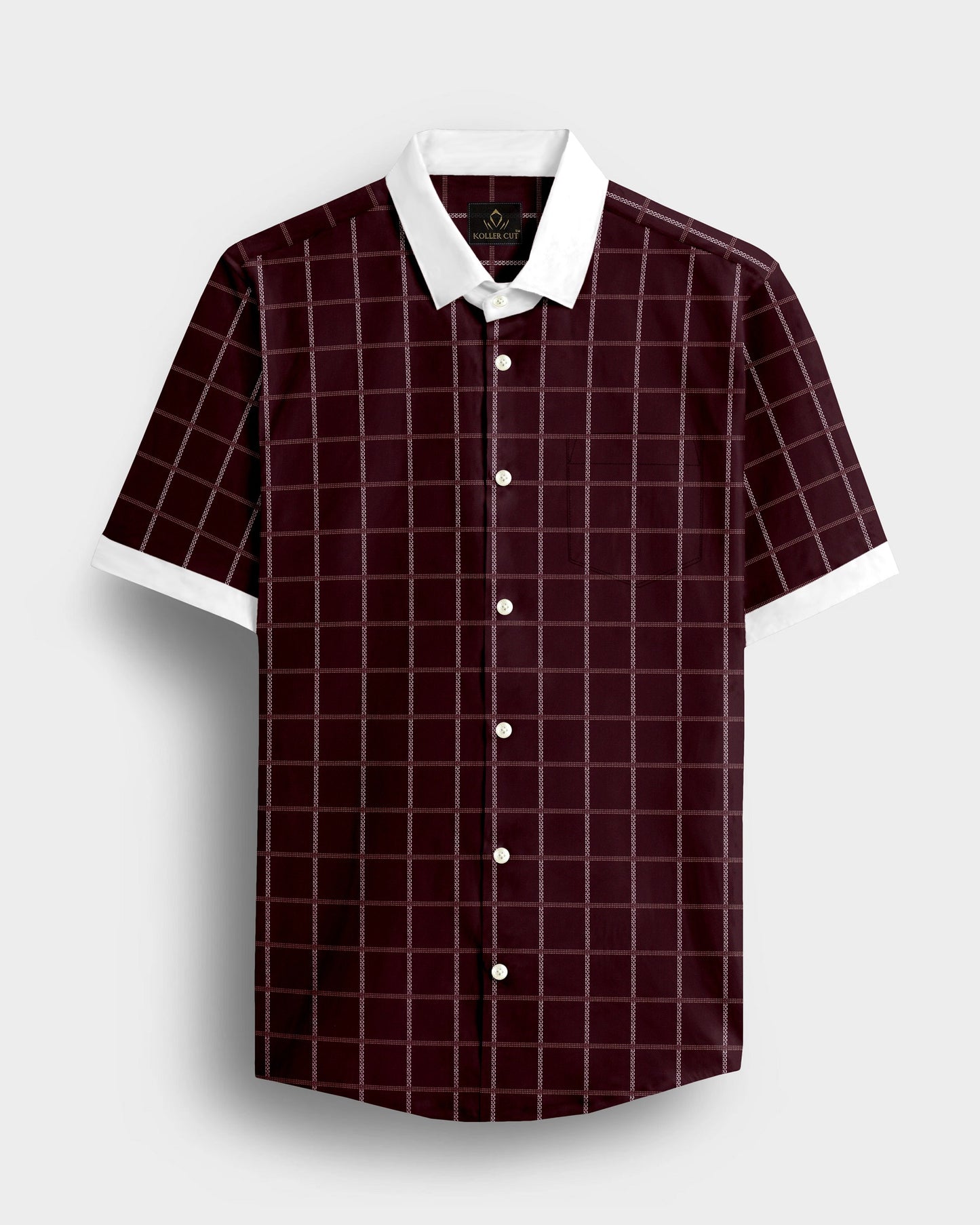 Huckleberry Maroon with White and Argan Brown Dash Checks Designer Cotton Shirt