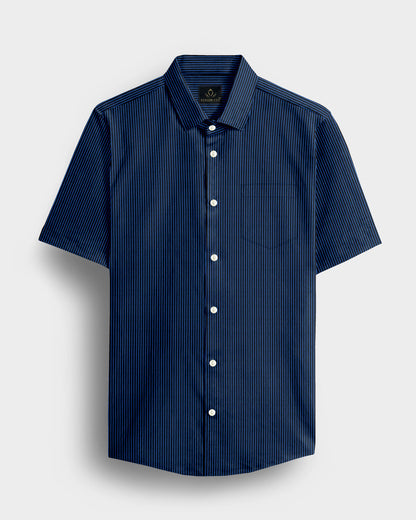 Metal Black and Berry Blue Pinstripe Cotton Shirt