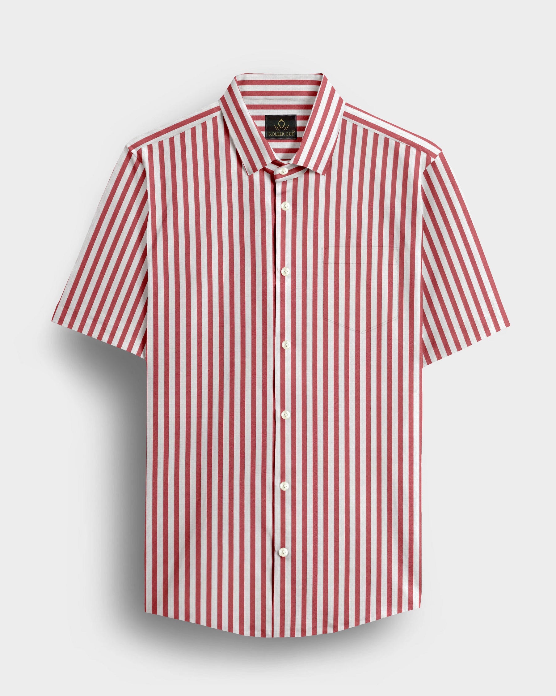 Sandalwood Red And Milky White Stripes Oxford Structured Cotton Shirt