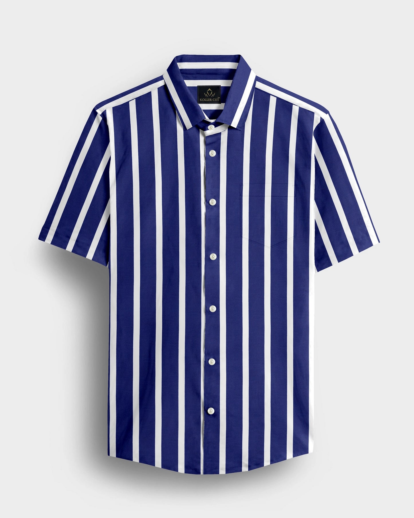 Regal Blue with White Wide Chalk Stripes Cotton Shirt