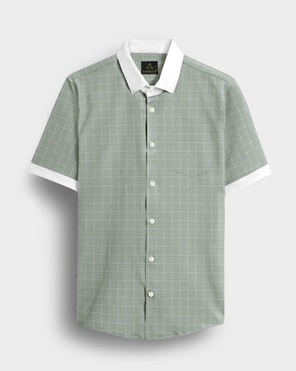 Pistachio Green and Salt White Graph Checks Designer Cotton Shirt