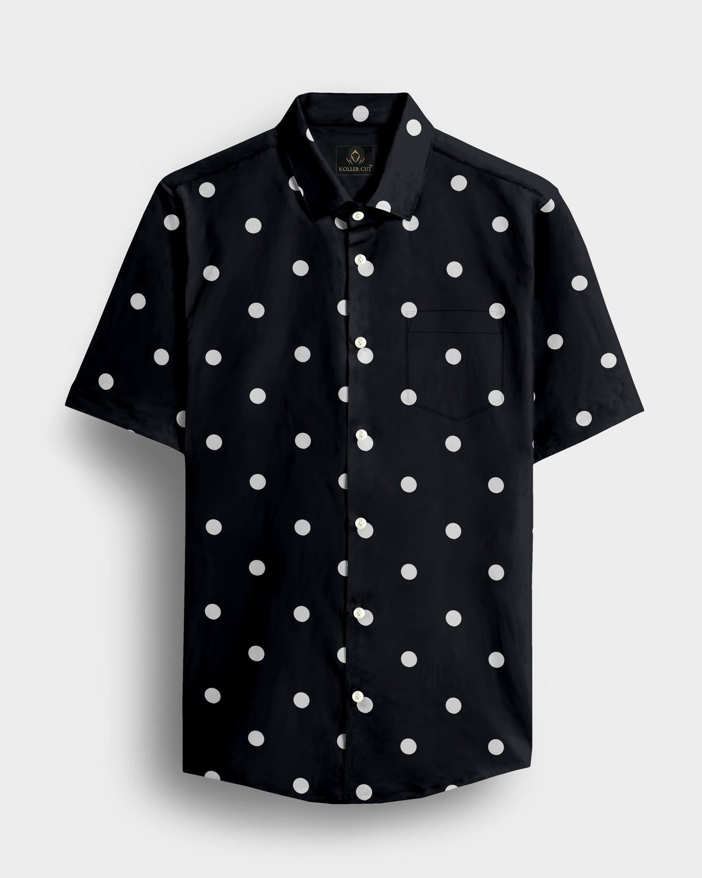 Cumin Black and Silk White Polka Dots Printed Cotton Shirt
