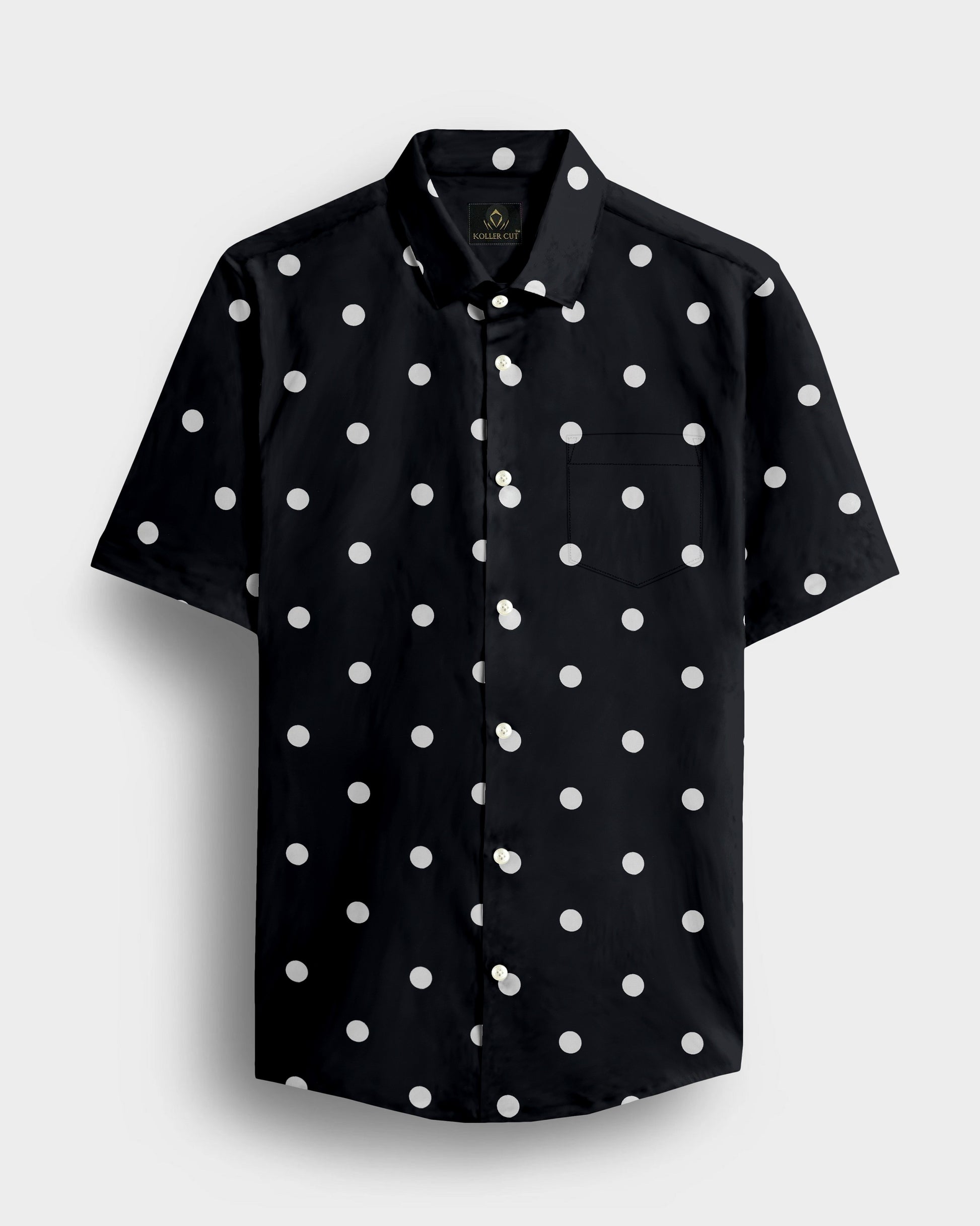 Cumin Black and Silk White Polka Dots Printed Cotton Shirt