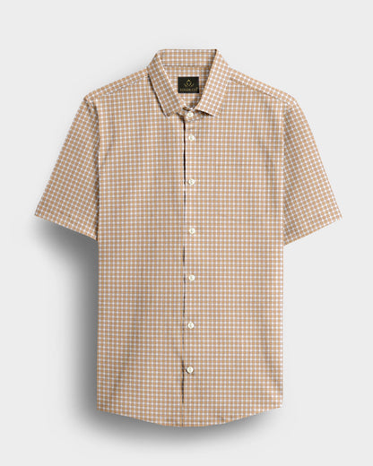 Buckskin Cream and Milk White Gingham Shepherd Checks 2 Ply Giza Cotton Shirt